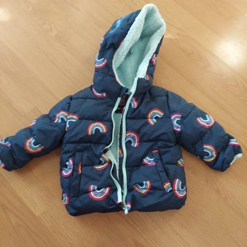 Swiss Tech Baby Toddler Girls Fleece Lined Puffer Jacket Blue Rainbow  12 Months